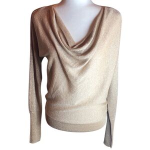 Shimmering Gold Cowl Neck Lightweight Sweater Top size Chico’s 0 Women’s 4-6